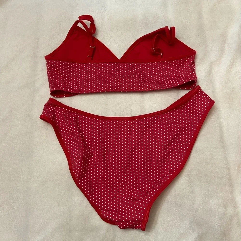 New! Frankie's Bikinis SET Dove Red Polka Dot Bikini 3988